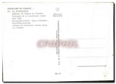 Wnętrze zamku w Cotentin — stroje szlachty wiejskiej około 1840 — APTAUE Bracia, Wydawcy, ulica Métailié, VANTES-CARQUEFOU — Rewers