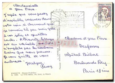 Villa Belzo — Biarritz — editor Lavielle, n° 1055 — Verso