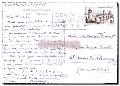 Uomo con cappello a cilindro e cravatta a motivi — Deauville, 24 agosto 1957 — Foto Gaubey — Verso