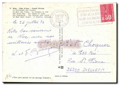 Nice — vista da promenade des Anglais e do château de la Colline — Éditions GILLET — Verso