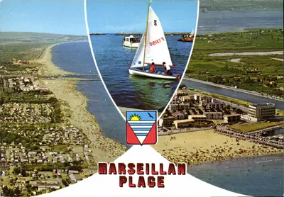 Marseillan Plage — vista aérea da praia e do porto — S.A. Cartas Postais A.M.A. Toulouse