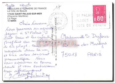 Plaża Saint-Palais-sur-Mer — widok z drzew z kwiatami hydrantów — Éditions Jean-Jaurès-Arcueil — Rewers