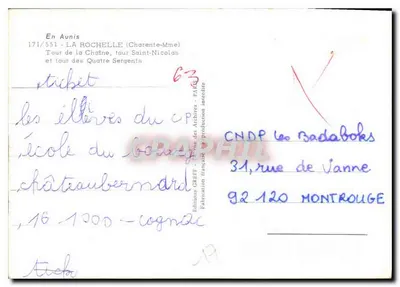 Port La Rochelle — łódki rybackie i wieża Châtelaine — Gratt — Rewers