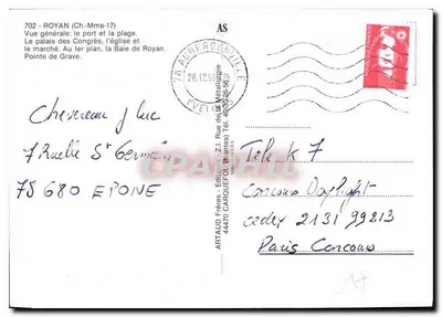 Roya (Charente-Maritime) — widok z lotnictwa portu, plaży i pałacu kongresowego — wydawca ARTAUD Frères, nr 702 — Rewers