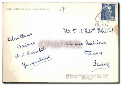 Porto de St-Martin — La Rochelle — Edições Artísticas Raymond Bergevin — Verso