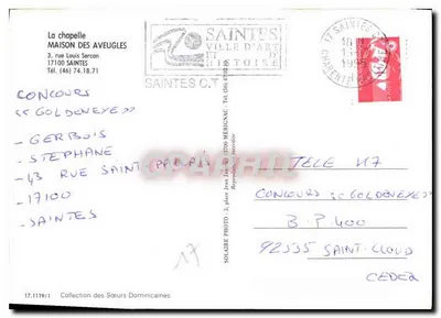Wnętrze kaplicy — Saintes — wydawca Solaire Photo — Rewers