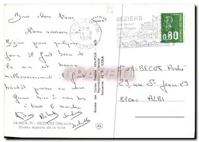 Beziers — Diversi aspetti della città — Società delle Carte Postali APA-POUX — Verso