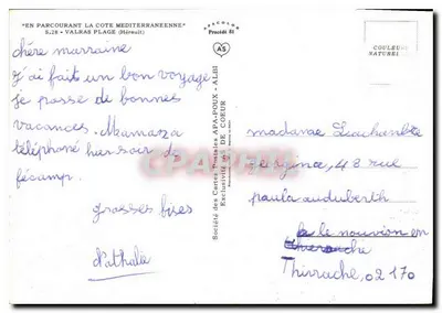 Valras Plage — Pamiątka z Valras Plage — Société des Cartes Postales A.P.A.-POUX DE COEUR — Rewers