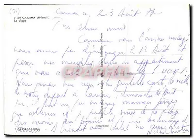 Carnon — A praia — Editor: Impressor Mégan, n° 34130 — Verso