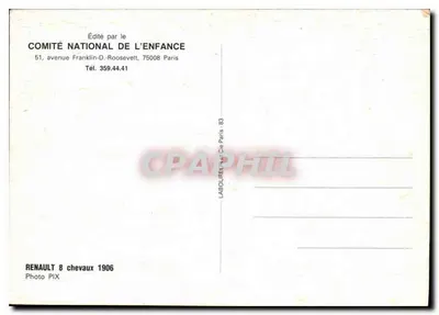 Renault 8 paarden 1906 — Foto PIX — Gepubliceerd door het Nationaal Comité voor de Jeugd, 51 avenue Franklin-D.-Roosevelt, 75008 Parijs — Achterkant