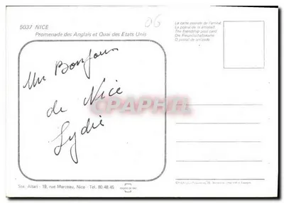 Nice — Promenade dos Ingleses e Quai dos Estados Unidos — Editor Ste. Altari, Nice — Verso