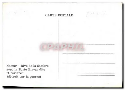 Namur - Raya de la Sambre con la Puerta Birvau llamada 'Gravière' — destruida por la guerra — grabado de Namur.Pels — Reverso