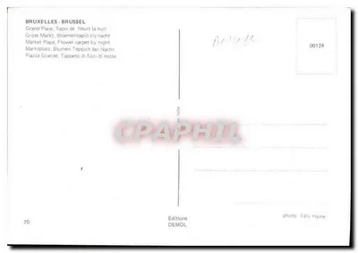 Bruxelas - Grand'Place - Tapete de flores à noite — Editions DEMOL n°00124 — Verso