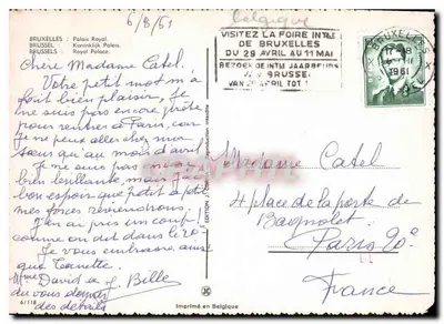 Palácio Real — Bruxelas — Edição J. Cornet — Verso