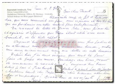 Innsbruck — Greeting from Innsbruck — publisher Schärf & Co. no. 1786 — Back