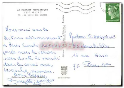 La Pierre des Druides — Treignac, Corrèze — Edições Théophile Limoges — Verso