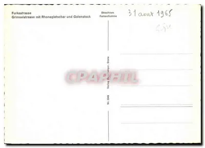 Furkastrasse — Grimselstrasse com glaciar Rhône e Galenstock — Editor Stans, n° 1949 — Verso
