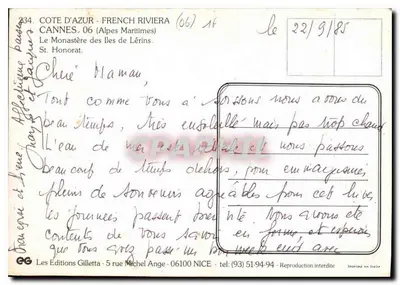 Klasztor na Wyspach Lérins — Cannes, Alpes-Maritimes — Les Éditions Gilletta — Rewers