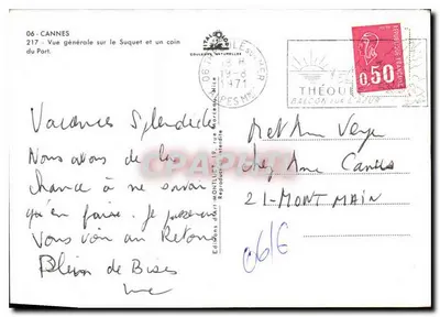 Cannes — Ogólny widok na Suquet i fragment portu — Wydawnictwo Art Montillet, nr 217 — Rewers