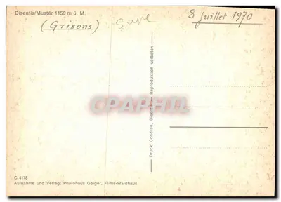 Disentis/Mustér — 1150 m n.p.m. — Photohaus Geiger, Flims-Waldhaus, nr C 4178 — Rewers