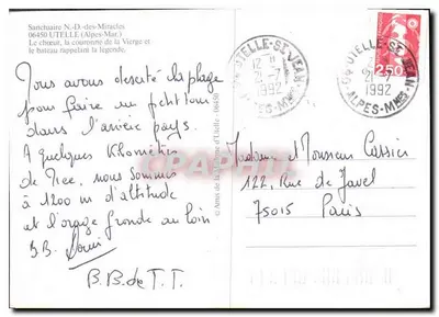 Madone d'Utelle — Santuário N.-D.-des-Miracles — Verso