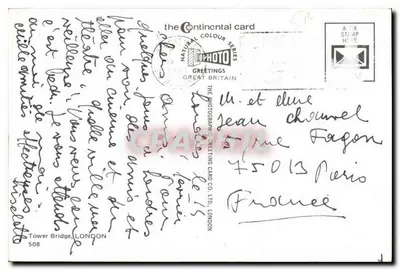 Tower Bridge — Londres — éditeur The Photographic Greeting Card Co. Ltd. n°508 — Verso