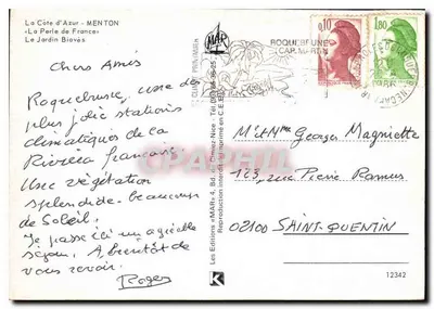 Menton — Widok ogrodu Bovès — Wydawnictwo « MAR » — Rewers