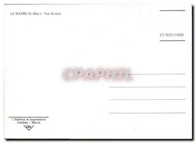 Le Havre — Nachtgezicht — Edities en Drukwerk Cornibier / Mâcon, serie C3 76351-1-0305 — Achterkant