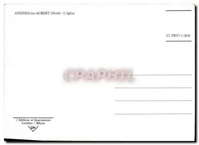 Avesnes-les-Aubert — A Igreja — Éditions et Impressions Combier / Macon, n° C3 59037-1-1816 — Verso