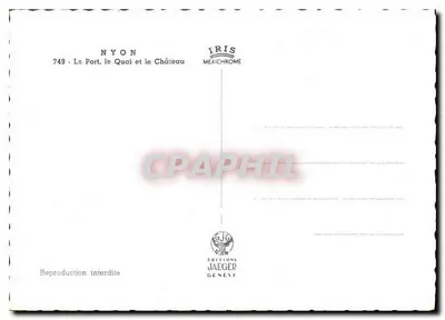 Nyon — O Porto, o Cais e o Castelo — Edições Jaeger Genebra, n° 749 — Verso