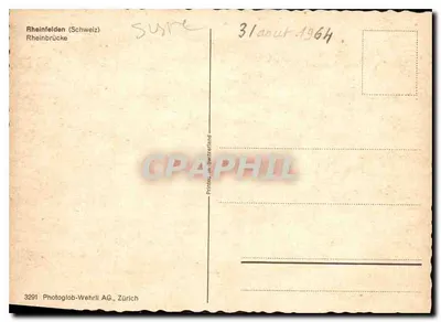 Rheinfelden (Szwajcaria) — Most na Rzecze — Photoglob-Wehrli AG, Zurych, nr 3291 — Rewers