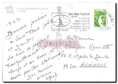 Lago do Bourget — Carta postal turística — Éditions Cella — Verso