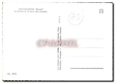 Aix-les-Bains — Il Casinò e la Sala dei Congressi — Edizioni d'arte YVON, Parigi — Verso