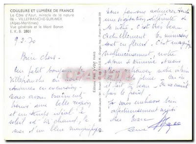 Villefranche-sur-Mer — Vue générale et le Mont Boron — Éditions d'Art Yvon — Verso