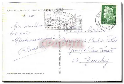 Lourdes e os Pirineus — vista panorâmica das montanhas — Ed. P. Doucet, Pl. Peyrou, Lourdes, n° 300 — Verso