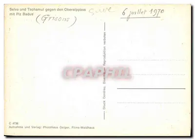 Selva und Tschamut contra o Passo Oberalp — com o Piz Badus — Photohaus Geiger, Flims-Waldhaus, n° C 4736 — Verso