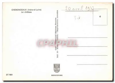 Chenonceaux (Indre-et-Loire) — O castelo — CAP - THEOAC Editions Réunies — Verso