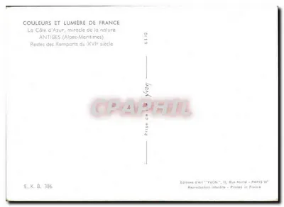 Antibes — Restos dos muros do século XVI — Éditions d'Art 'YVON' — Verso