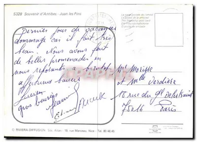 Antibes - Juan les Pins — Souvenir d'Antibes - Juan les Pins — Riviera-Diffusion — Rewers