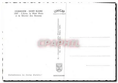 Chamonix - Mont Blanc — Rzeka Arve i Lódzianka Bossons — wydawca LUMICAD — Rewers