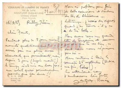 Zamek w Ussé — widok z lotu — Éditions d'Art Yvon — Rewers