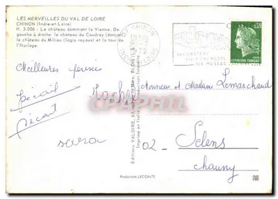 Chinon — Kasteel van Coudray en klokken toren — Edities Valoire — Achterkant