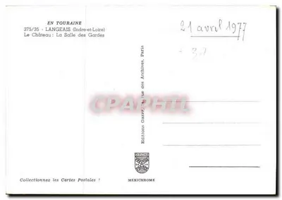 Zamek: Sala Strażników — Langeais (Indre-et-Loire) — Wydawnictwo Gréff, Paryż — Rewers