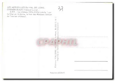 Chenonceaux — Zamek i wieża Marques — Wydawnictwo Valoire — Rewers