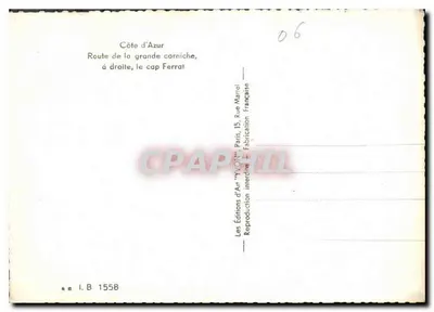 Côte d'Azur — Route de la grande corniche, à droite, le cap Ferrat — Yvon, n° 1558 — Verso