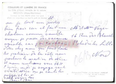 Terrasa na Kapie Martin — widok na zatokę Menton — wydawca YVON, n°301 — Rewers