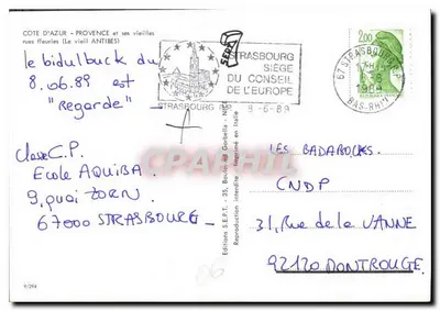 Calles florecidas del viejo Antibes — Costa Azul — Ediciones SE.P.T. - Impreso en Italia — Reverso