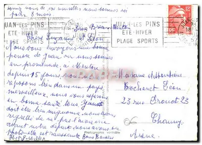 Juan-les-Pins — Uitzicht op het hotel Belles Rives — Uitgever: Plage Sports — Achterkant