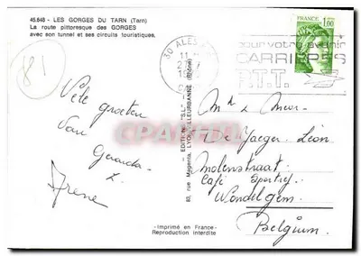 As Gorges do Tarn — estrada pitoresca com túnel — Éditions Lyonvilleurbanne n°45.648 — Verso