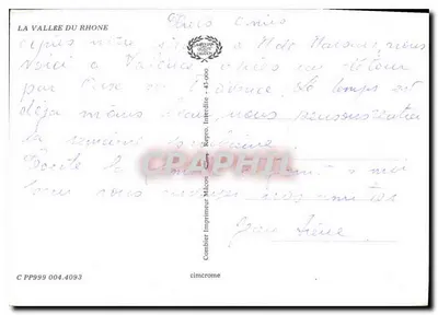 A vales do Ródano — Carta postal turística com mapa e fotos — Impressor Combier — Verso